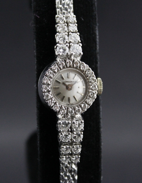 (image for) VINTAGE 18K SOLID GOLD LONGINE MANUAL WINDING DIAMOND WATCH